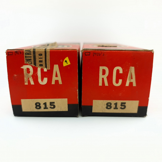 2 X 815 RCA TUBE. 1950s PROD. BLACK PLATES. RECTANGULAR GETTER. PAIR. 9. CE2