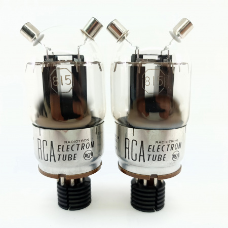 2 X 815 RCA TUBE. 1950s PROD. BLACK PLATES. RECTANGULAR GETTER. PAIR. 9. CE2