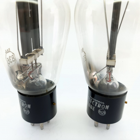 2 X 836 RCA TUBE. 1970s PROD. BLACK PLATES. RECTANGULAR GETTER. PAIR. 9. CE1