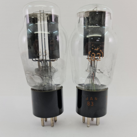 2 X TYPE 83 RCA TUBE. 1960s PROD. BLACK PLATES. PAIR. 33. CB398