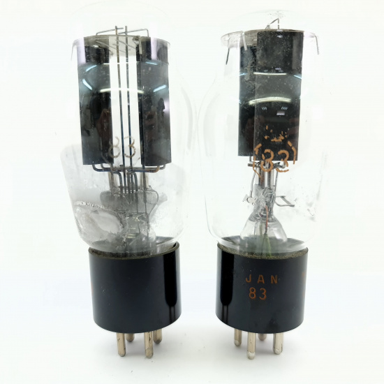 2 X TYPE 83 RCA TUBE. 1960s PROD. BLACK PLATES. PAIR. 33. CB398