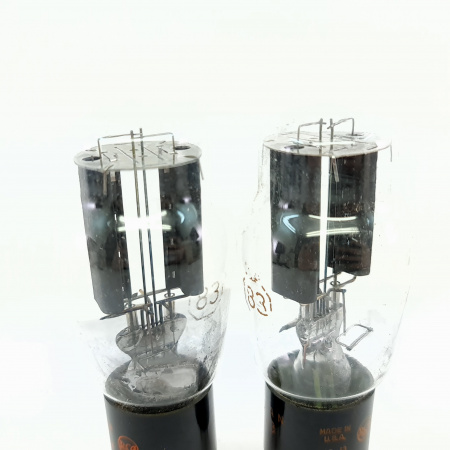 2 X TYPE 83 RCA TUBE. 1960s PROD. BLACK PLATES. PAIR. 33. CB398