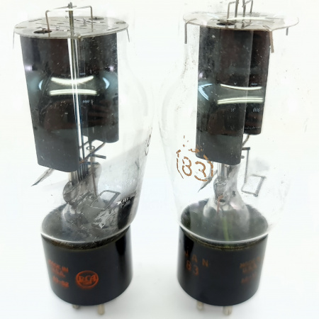 2 X TYPE 83 RCA TUBE. 1960s PROD. BLACK PLATES. PAIR. 33. CB398