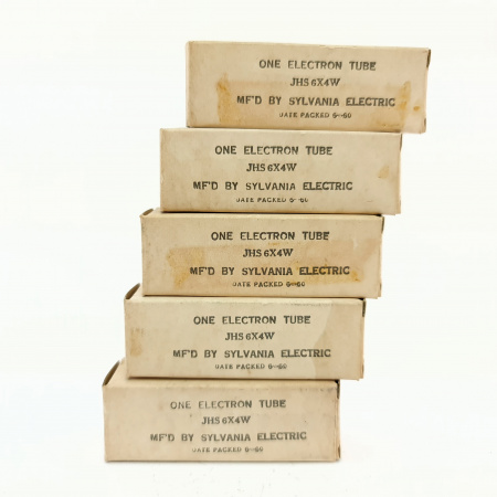5 X JHS 6X4W SYLVANIA TUBE. 1960s PROD. BLACK PLATES. QUINTET. 15. CB399