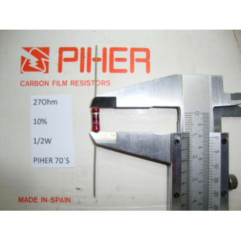 VINTAGE PIHER RESISTOR. 1/2W 27R 27Ohm 10% *1 PC* NEW ORIGINAL 1970´S +
