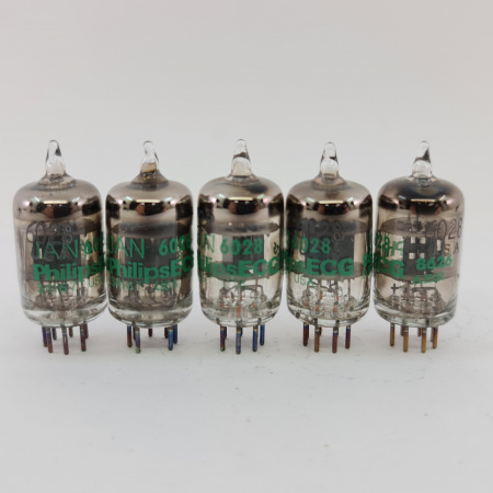 5 X JAN 6028 PHILIPS ECG TUBE. 1980s PROD. BLACK PLATES. QUINTET. 17. CB399/P62