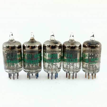 5 X JAN 6028 PHILIPS ECG TUBE. 1980s PROD. BLACK PLATES. QUINTET. 17. CB399/P62