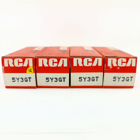 4 X 5Y3GT RCA TUBE. 1970s PROD. BLACK PLATES. RECTANGULAR GETTER. QUAD.12.CB400