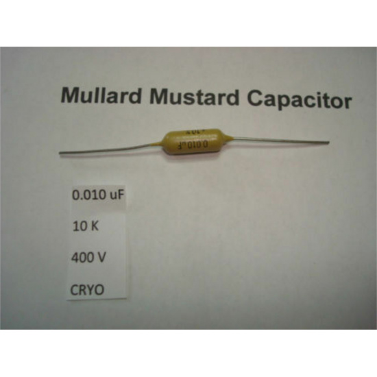 1 X MULLARD MUSTARD CAPACITOR. 0.010uF 10K 400V 10%  HIFI. CRYOTREATED. + RC2