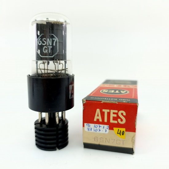 1 X 6SN7GT ATES TUBE. 1960s RCA PROD. RECTANGULAR GETTER. 40. CB400