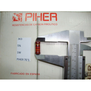 VINTAGE PIHER RESISTOR. 1W 3K3 3.3K 5% *1 PC* NEW ORIGINAL 1970´S+ RC655
