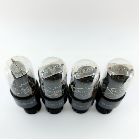 4 X 6V6GT HALTRON TUBE. 1950s PROD. BLACK PLATES. D-G. MATCHED QUAD. 4. CB402