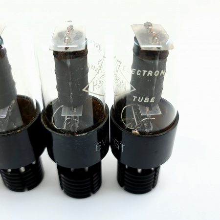 4 X 6V6GT HALTRON TUBE. 1950s PROD. BLACK PLATES. D-G. MATCHED QUAD. 4. CB402
