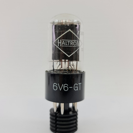 1 X 6V6GT HALTRON TUBE. 1950s PROD. BLACK PLATES. D-G. COPPER RODS. 6. CB402