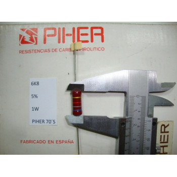 VINTAGE PIHER RESISTOR. 1W 6K8 6.8K 5% *1 PC* NEW ORIGINAL 1970´S+