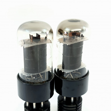 2 X 6V6GT HALTRON TUBE. 1950s PROD. BLACK PLATES. MATCHED PAIR. 7. CB402