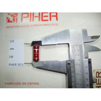 VINTAGE PIHER RESISTOR. 1W 12K 10% *1 PC* NEW ORIGINAL 1970´S+