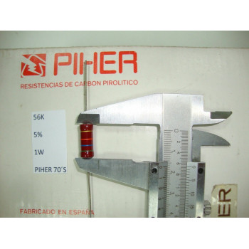 VINTAGE PIHER RESISTOR. 1W 56K 5% *1 PC* NEW ORIGINAL 1970´S+