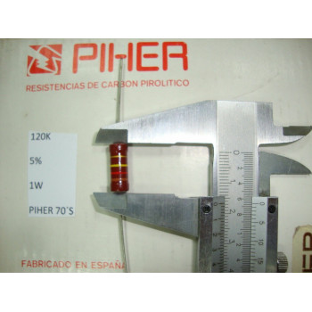 VINTAGE PIHER RESISTOR. 1W 120K 5% *1 PC* NEW ORIGINAL 1970´S+ C677