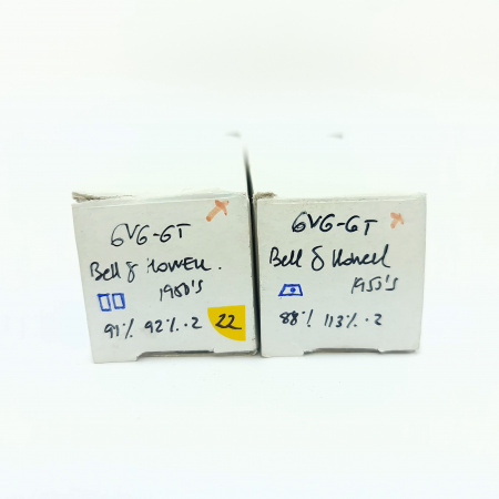 2 X 6V6GT BELL & HOWELL TUBE. 1950s PROD. BLACK PLATES. MATCHED PAIR. 22. CB402
