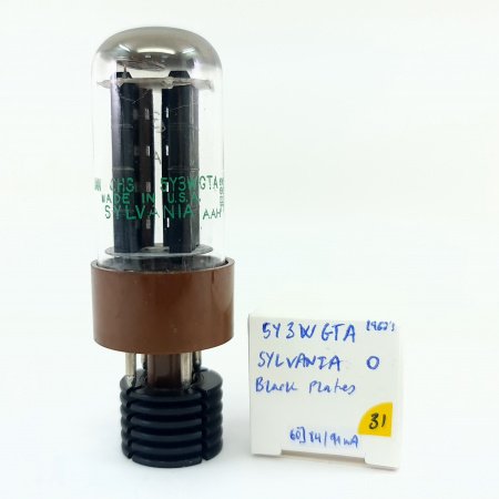 1 X 5Y3WGTA SYLVANIA TUBE. 1960s PROD. BLACK PLATES. 84/91mA EMISSION. 31.CB402