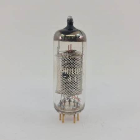 1 X E81L PHILIPS TUBE. 1960s MULLARD PROD. MESH PLATE. GOLD PIN. SQ. 47. CB402