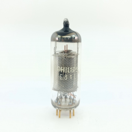 1 X E81L PHILIPS TUBE. 1960s MULLARD PROD. MESH PLATE. GOLD PIN. SQ. 47. CB402