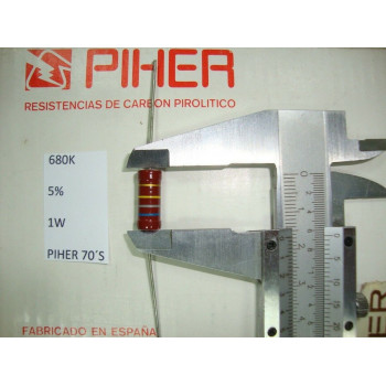 VINTAGE PIHER RESISTOR. 1W 680K 5% *1 PC* NEW ORIGINAL 1970´S+