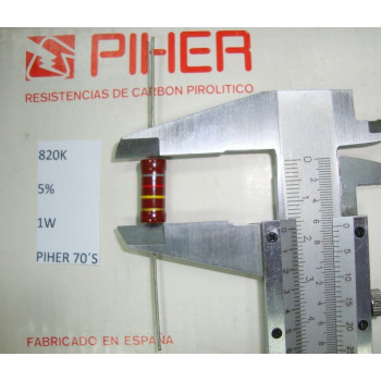 VINTAGE PIHER RESISTOR. 1W 820K 5% *1 PC* NEW ORIGINAL 1970´S+