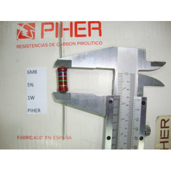VINTAGE PIHER RESISTOR. 1W 6M8 5% *1 PC* NEW ORIGINAL 1970´S+