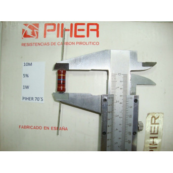 VINTAGE PIHER RESISTOR. 1W 10M 5% *1 PC* NEW ORIGINAL 1970´S+