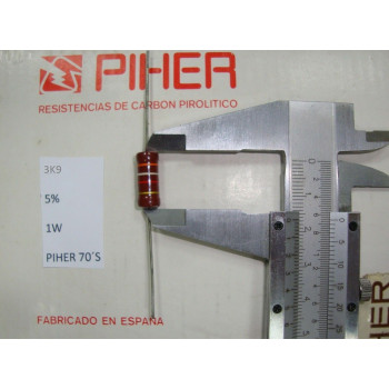 VINTAGE PIHER RESISTOR. 1W 3K9 3.9K 5% *1 PC* NEW ORIGINAL 1970´S+