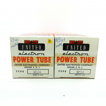 2 X 3C24 UNITED ELECTRONICS TUBE. 1950s PROD. METAL BASE. MATCHED PAIR. 15. CB404
