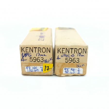 2 X 5963 KENTRON TUBE. 1950s PROD. 17MM BLACK PLATES. MATCHED PAIR. 17. CB404