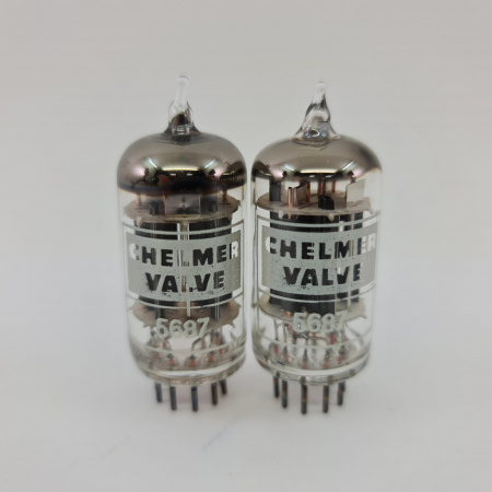 2 X 5687 CHELMER TUBE. 1960s PROD. BLACK PLATES. MATCHED PAIR. 22. CB404