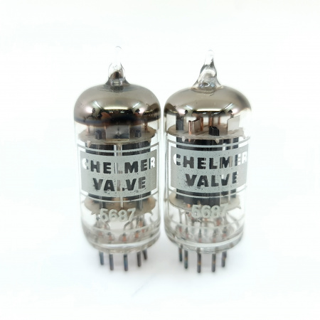 2 X 5687 CHELMER TUBE. 1960s PROD. BLACK PLATES. MATCHED PAIR. 22. CB404