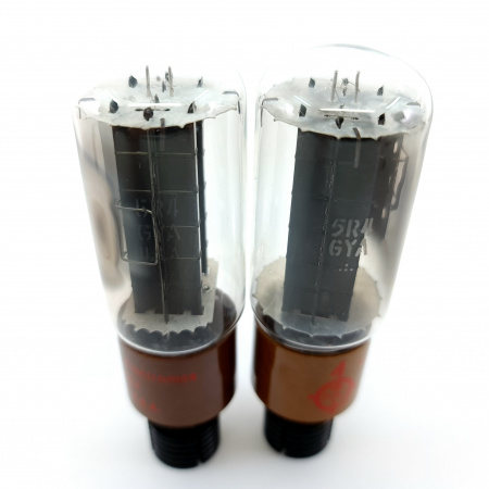 2 X 5R4GY NATIONAL TUBE. 1950s PROD. BLACK PLATES. RECTANGULAR GETTER. 34.CB404