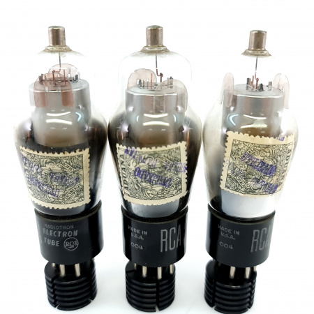 3 X 6J7G RCA TUBE. 1950s PROD. 004 PRODUCTION CODE. FLAT GETTER. 43. CB404