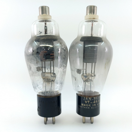 2 X VT-46A / 866A CHATHAM ELECTRONICS TUBE. 1940s PROD. ENGRAVED LOGO. 23.CB399