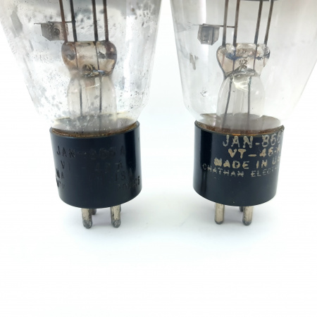 2 X VT-46A / 866A CHATHAM ELECTRONICS TUBE. 1940s PROD. ENGRAVED LOGO. 23.CB399