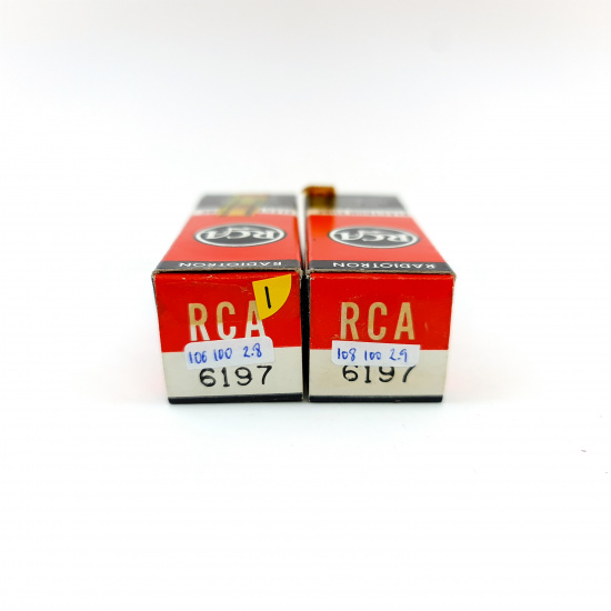 2 X 6197 RCA TUBE. 1960s PROD. 3 MICA. MATCHED PAIR. 1. CE8