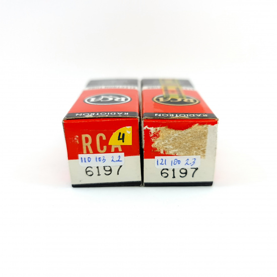 2 X 6197 RCA TUBE. 1960s PROD. 3 MICA. MATCHED PAIR. 4. CE8