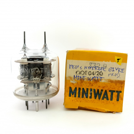 1 X QQE04/20 MINIWATT TUBE. 1950s HYPERLEC BRIVE PROD. BLACK PLATES. 5. CE113
