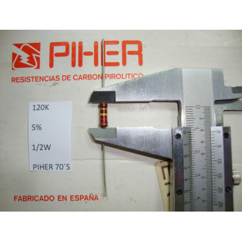 VINTAGE PIHER RESISTOR. 1/2W 120K 5% *1 PC* NEW ORIGINAL 1970´S + C368