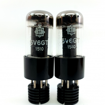 2 X 5V6GT RSD TUBE. 1950s GE PROD. BLACK PLATES. MATCHED PAIR. 2. CE593
