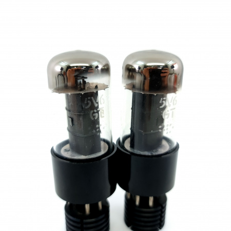 2 X 5V6GT RSD TUBE. 1950s GE PROD. BLACK PLATES. MATCHED PAIR. 2. CE593