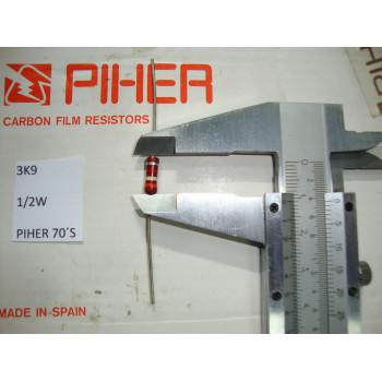 VINTAGE PIHER RESISTOR. 1/2W 3K9 3.9K 10% *1 PC* NEW ORIGINAL 1970´S + RC296