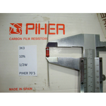 VINTAGE PIHER RESISTOR. 1/2W 3K3 3.3K 10% *1 PC* NEW ORIGINAL 1970´S +