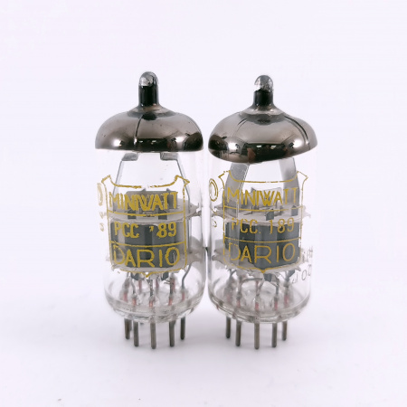 2 X PCC189 MINIWATT-DARIO TUBE. 1960s PHILIPS PROD. DIMPLE GETTER. PAIR.3.CB406