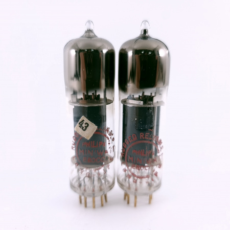 2 X E80CC PHILIPS-MINIWATT TUBE. 1950s PROD. GOLD PIN. U-FOIL GETTER. 39. CH164
